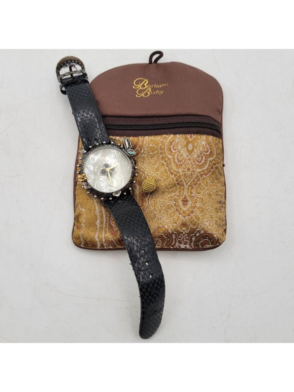 Barbara Bixby Women's Watch Butterfly Mother of Pearl Dial Snake Cowhide, READ J